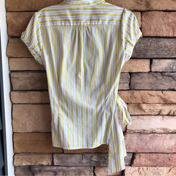 Express white yellow stripe cap short sleeve blouse NWT Large - Picture 6 of 14